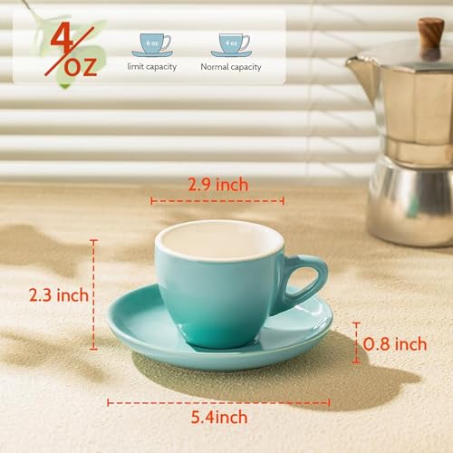 Sweese Espresso Cups with Saucers, 4 Ounce Demitasse Cups, Perfect for Single or Double Espresso, Cappuccino, Latte and Tea - Set of 6, Multicolor, Hot Assorted Colors - Image 2