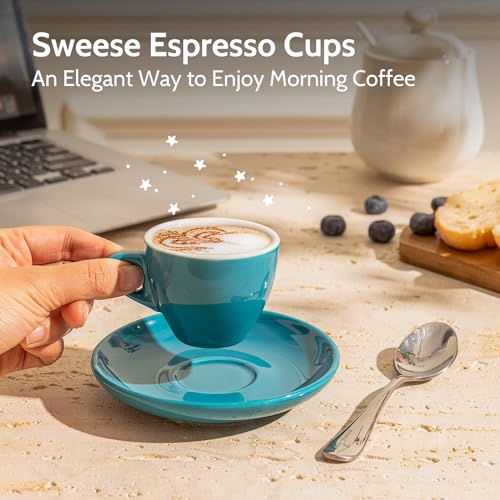 Sweese Espresso Cups with Saucers, 4 Ounce Demitasse Cups, Perfect for Single or Double Espresso, Cappuccino, Latte and Tea - Set of 6, Multicolor, Hot Assorted Colors - Image 5
