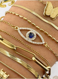 KAAF CREATIONS Kaaf Creations 18K Gold Plated Stainless Steel Evil Eye Bracelet for Women and Girls,Intensity Cubic Zirconia Inserts, 17 cm Length, Waterproof, Hypoallergenic  - Image 3