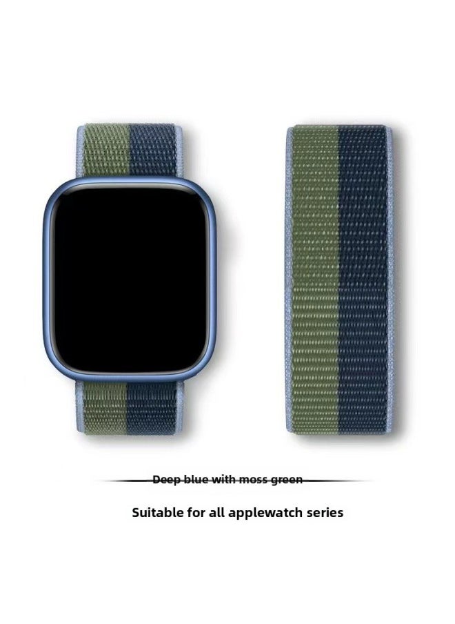 Generic - Suitable For Iwatch1-s9 Strap Light Mint/Ocean Blue Nylon Loop Velcro Wristband For Apple Watch Strap-Color:81# Moss Green-Specifications:42/44/45/49mm - Image 1