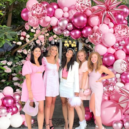 LANGASQUE Pink Balloon Garland Arch Kit 140Pcs Hot Light Metallic Pastel Pink White Confetti Balloons With Stars for Birthday Valentines Day Birdal Shower Wedding Gender Reveal Graduation Party Decorations - Image 5