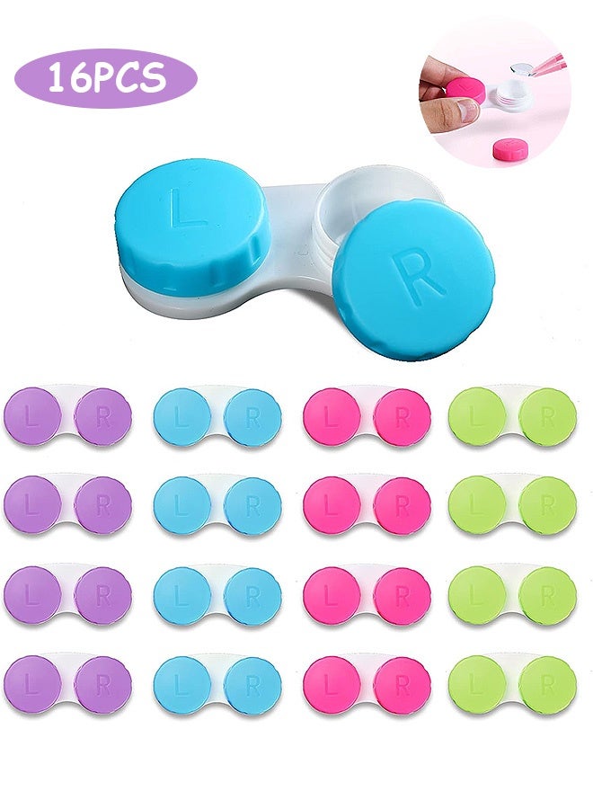 Photon 16 Pack Mini Colourful Contact Lens Cases Set,  Bulk Box Holder Container Soak Storage Kit - Image 1