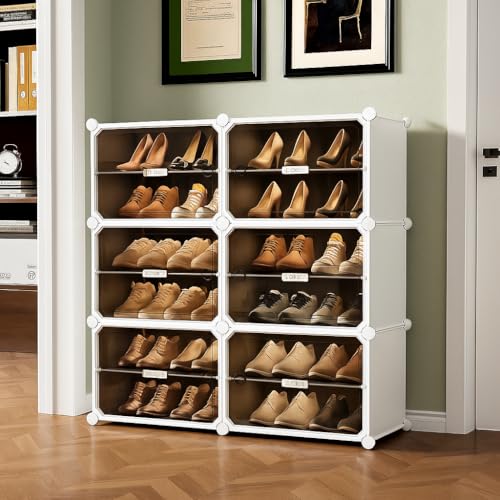 EXVITO Portable Shoe Rack for Home Plastic Shelves Household - 6 Door DIY Multipurpose Shoe Rack Organizer, Shoe Storage-Shelf with Dustproof Door Entryway - MSD White - Image 1