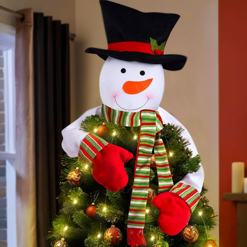 Christmas Tree Topper Snowman Hugger with Lights Strips  Xmas Holiday Winter Wonderland Party Decoration Ornament Supplies