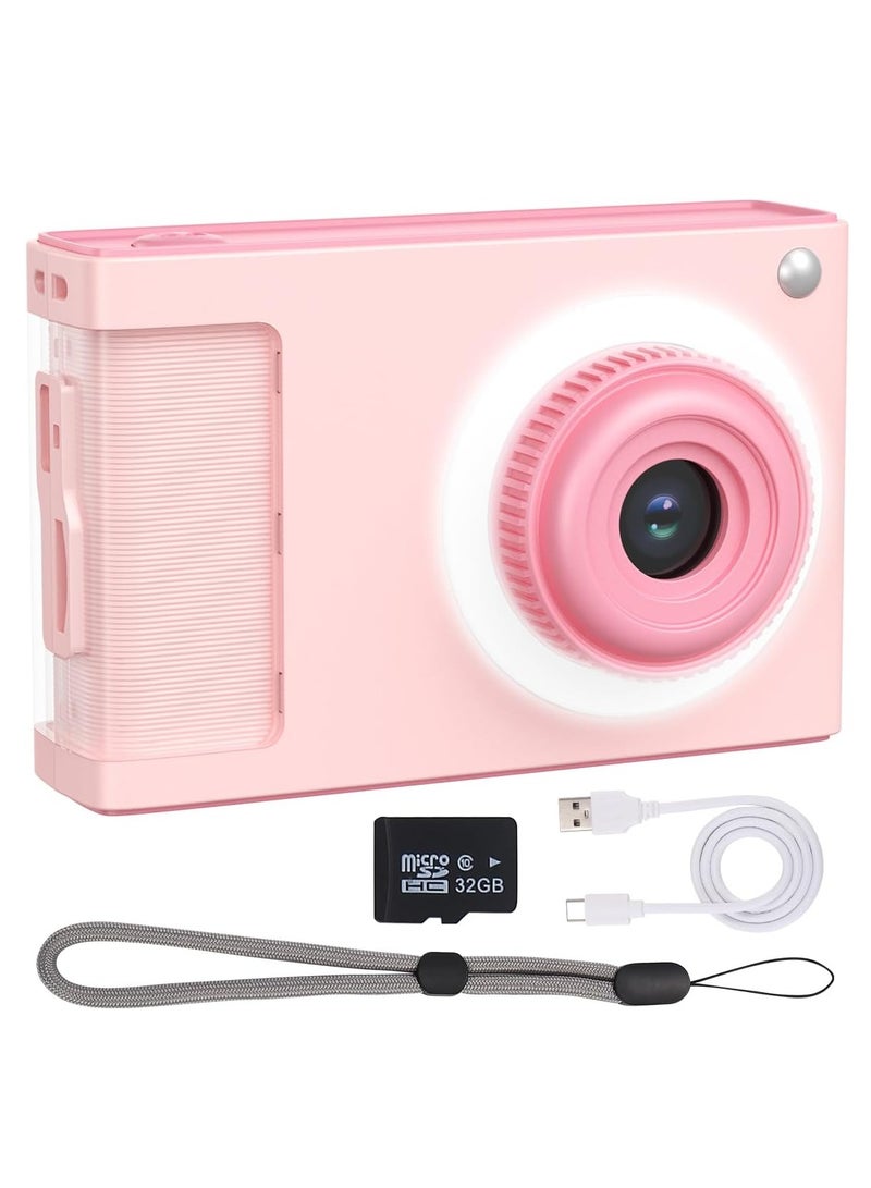 Kids Digital Camera with 32GB Card, 1080P Video, 4X Zoom, Anti-Shake, 2.4-Inch Screen, 32MP Compact Mini Point-and-Shoot, Perfect Gift for Teen Girls, Boys, and Adults - Pink. - Image 1