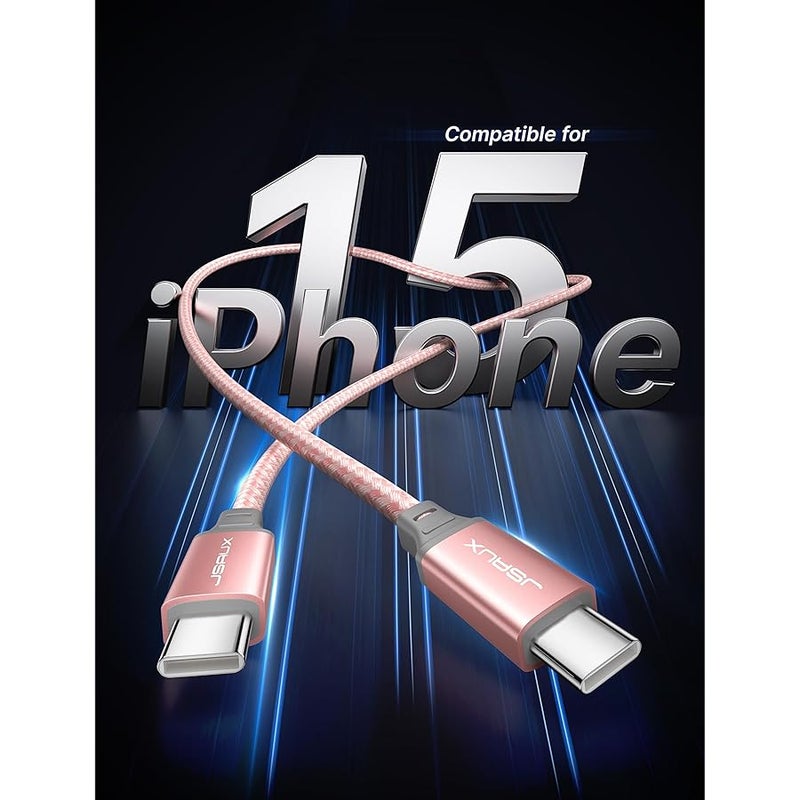 USB C إلى USB C 60W Cable ، JSAUX【2 حزمة 7 أقدام】 USB نوع C كابل شاحن متوافق مع Samsung Galaxy S20+ Note 20 Ultra Note 10+، MacBook Air/Pro 13''، iPad Pro 2020/2018، Pixel 2/3/4 XL، إلخ - وردي - Image 5