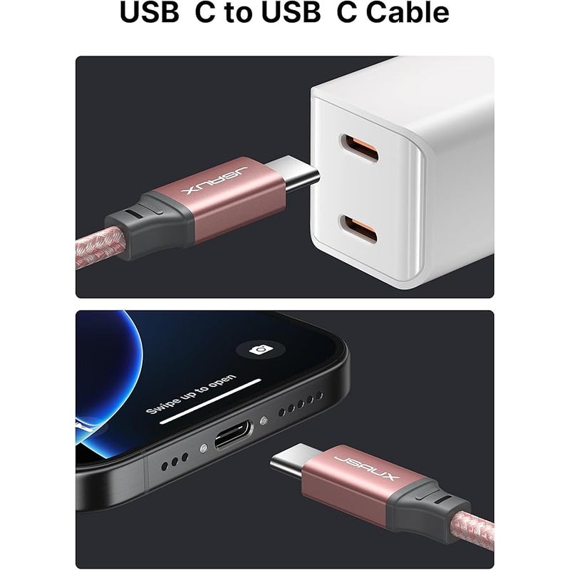 USB C إلى USB C 60W Cable ، JSAUX【2 حزمة 7 أقدام】 USB نوع C كابل شاحن متوافق مع Samsung Galaxy S20+ Note 20 Ultra Note 10+، MacBook Air/Pro 13''، iPad Pro 2020/2018، Pixel 2/3/4 XL، إلخ - وردي - Image 2