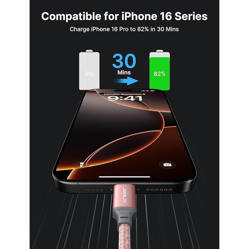 USB C إلى USB C 60W Cable ، JSAUX【2 حزمة 7 أقدام】 USB نوع C كابل شاحن متوافق مع Samsung Galaxy S20+ Note 20 Ultra Note 10+، MacBook Air/Pro 13''، iPad Pro 2020/2018، Pixel 2/3/4 XL، إلخ - وردي - Image 4