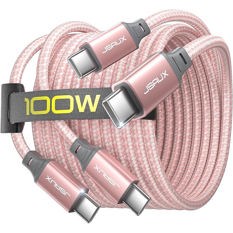 USB C إلى USB C 60W Cable ، JSAUX【2 حزمة 7 أقدام】 USB نوع C كابل شاحن متوافق مع Samsung Galaxy S20+ Note 20 Ultra Note 10+، MacBook Air/Pro 13''، iPad Pro 2020/2018، Pixel 2/3/4 XL، إلخ - وردي - Image 1