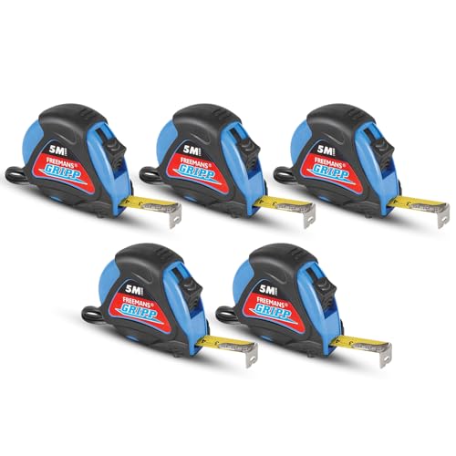 FREEMANS GRIPP 5m:19mm Steel Inchi Measuring Tape - 5m (Blue) With Rubberized Unbreakable ABS case || PauseButton || Click Action Front Lock and Belt Clip (Set of 5) - Image 1