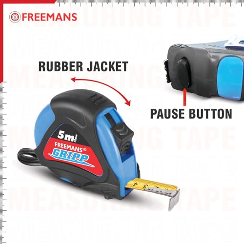 FREEMANS GRIPP 5m:19mm Steel Inchi Measuring Tape - 5m (Blue) With Rubberized Unbreakable ABS case || PauseButton || Click Action Front Lock and Belt Clip (Set of 5) - Image 5