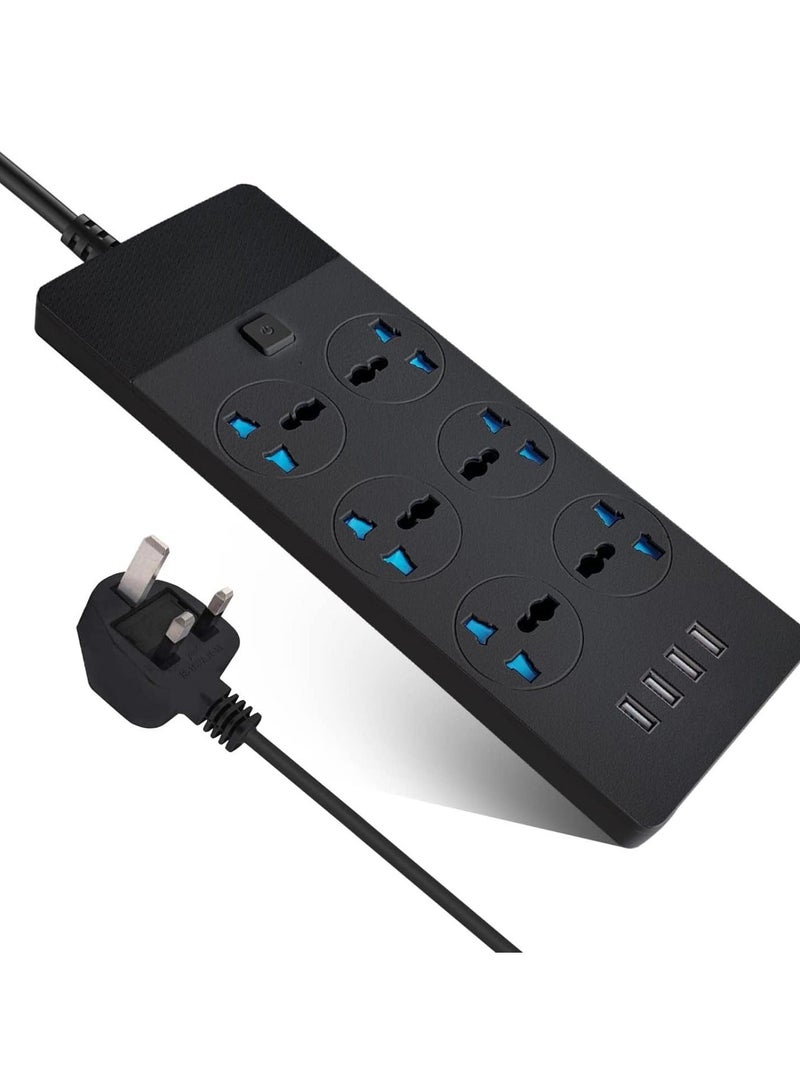 HOMESTAR Power Strips Extension Cord 6 Outlets, Universal Plug Adapter With 4 Usb Ports Surge Protector, Charging Socket 2M Bold (Black) - Image 1