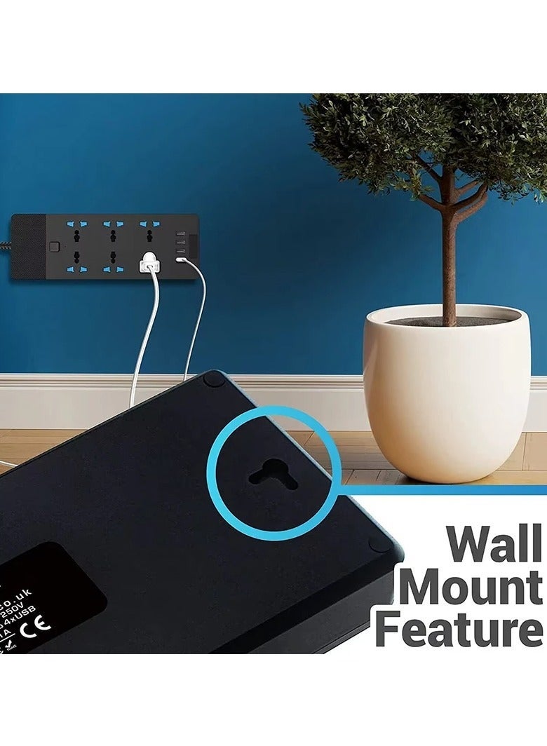 HOMESTAR Power Strips Extension Cord 6 Outlets, Universal Plug Adapter With 4 Usb Ports Surge Protector, Charging Socket 2M Bold (Black) - Image 4