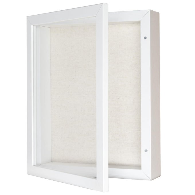 8X10 SHADOW BOX FRAME WITH LINEN BACK STURDY RUSTIC MEMORY DISPLAY CASE OF FLOWER PICTURES MEDALS AND MORE WHITE