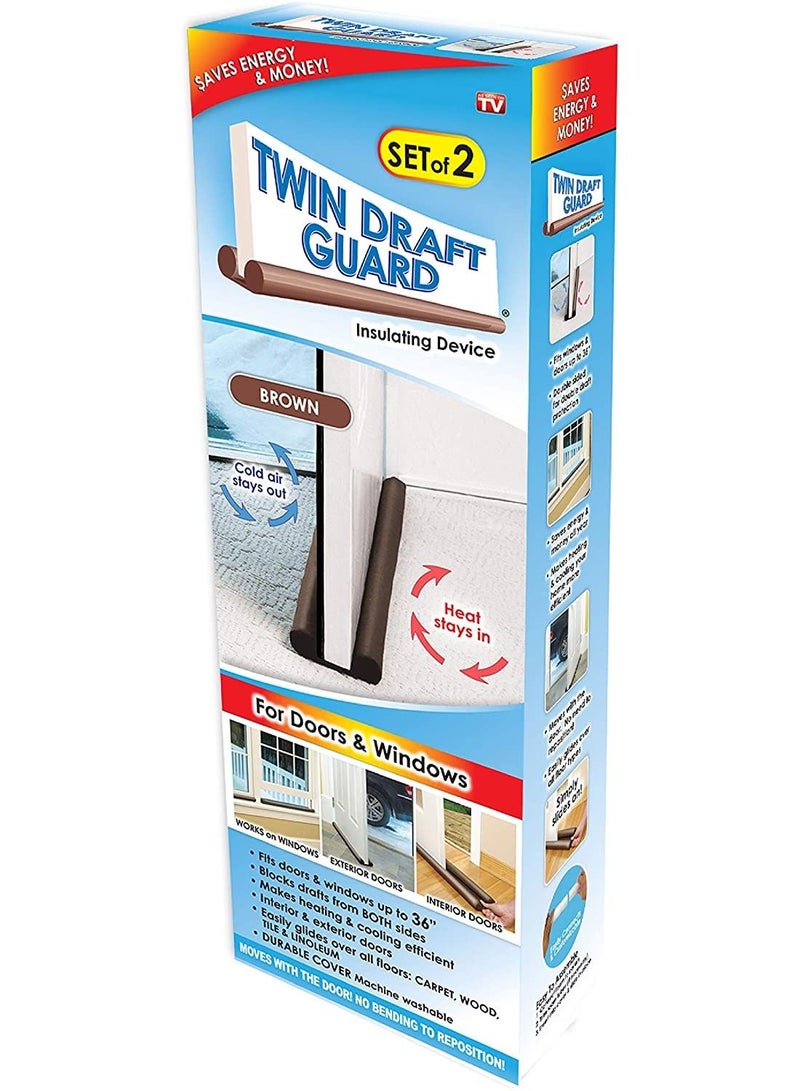 Twin Draft Guard سدادة باب مزدوجة لمنع الهواء، شريط ختم أسفل الباب مانع للضوضاء لعزل الصوت وتعديل مناسب للأبواب الداخلية - Image 1