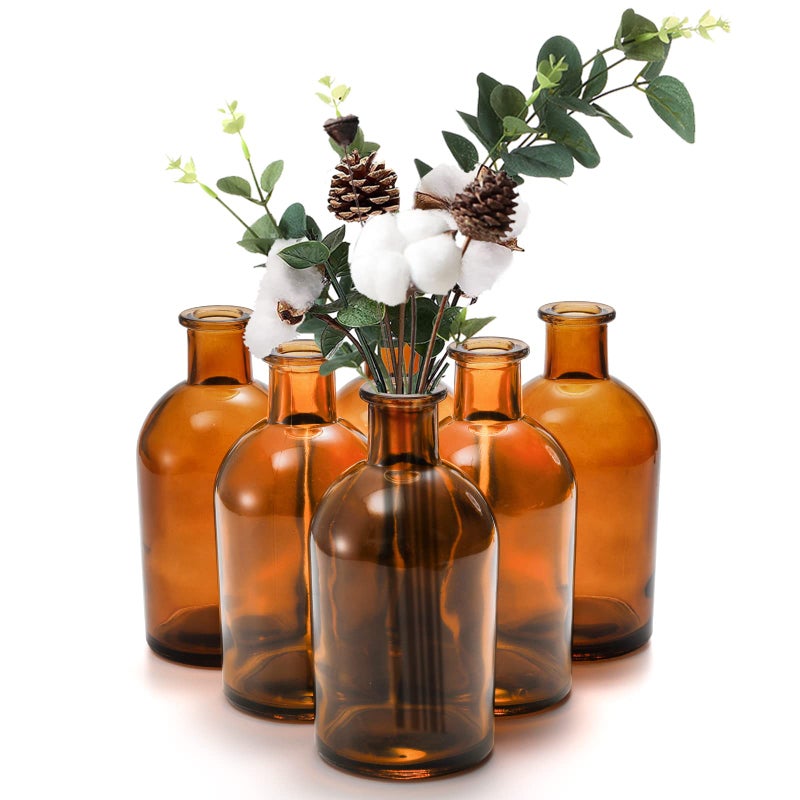 YOUEON 16 Pack Amber Glass Bud Vases, Small Bud Vases in Bulk, Glass Flower Vases for Centerpieces, Vintage Decorative Bottle Vases for Flowers, Home Decor, Wedding Reception, Office - Image 3