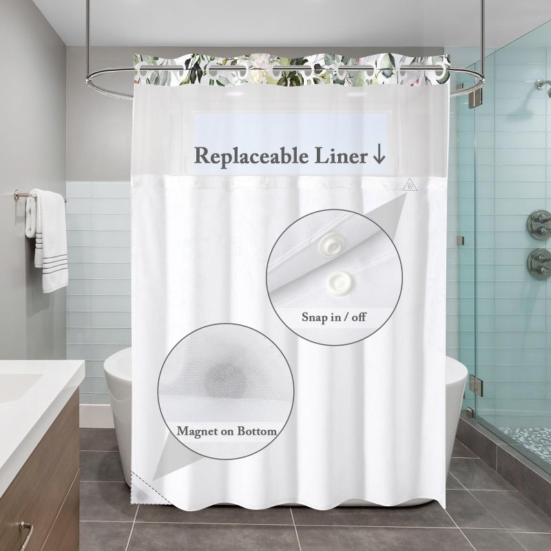 Gibelle No Hook Shower Starta مع بطانة القماش المفاجئة في الحمام على غرار فندق Sage Green Green Eucalyptus ستارة دش مع See من خلال النافذة العلوية مقاومة للماء وقابلة للغسل 72x74 - Image 2
