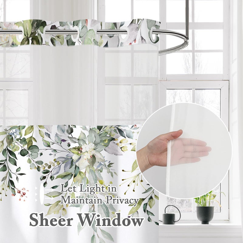 Gibelle No Hook Shower Starta مع بطانة القماش المفاجئة في الحمام على غرار فندق Sage Green Green Eucalyptus ستارة دش مع See من خلال النافذة العلوية مقاومة للماء وقابلة للغسل 72x74 - Image 1
