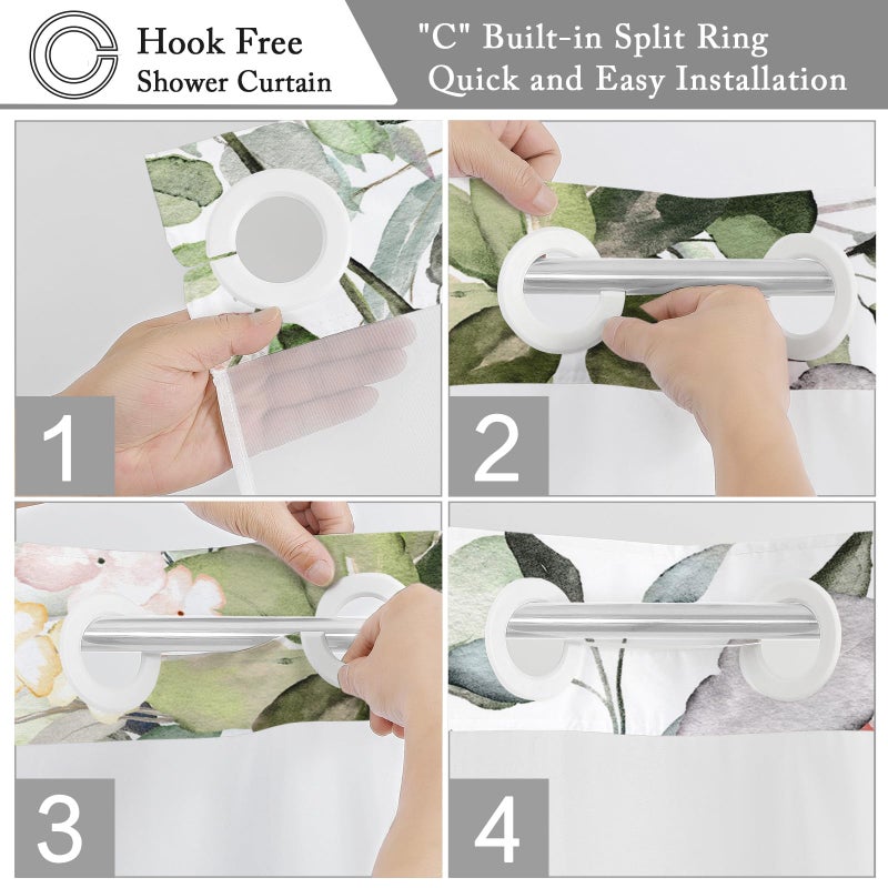 Gibelle No Hook Shower Starta مع بطانة القماش المفاجئة في الحمام على غرار فندق Sage Green Green Eucalyptus ستارة دش مع See من خلال النافذة العلوية مقاومة للماء وقابلة للغسل 72x74 - Image 3