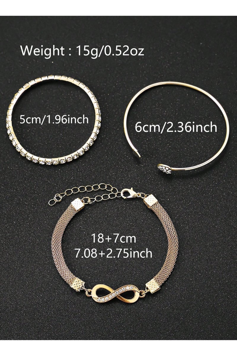 Women's accessory set consisting of 4 pieces, includes a watch and 3 silver-colored bracelets. The set is adorned with sparkling rhinestones, making it suitable as a gift for graduations, birthdays, Valentine's Day, engagements, and all special occasions  - Image 3