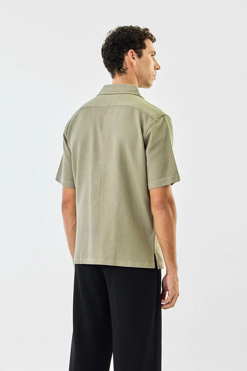Snitch Olive Olive Textured Half Sleeve Boxy Shirt for Men | Best Price UAE