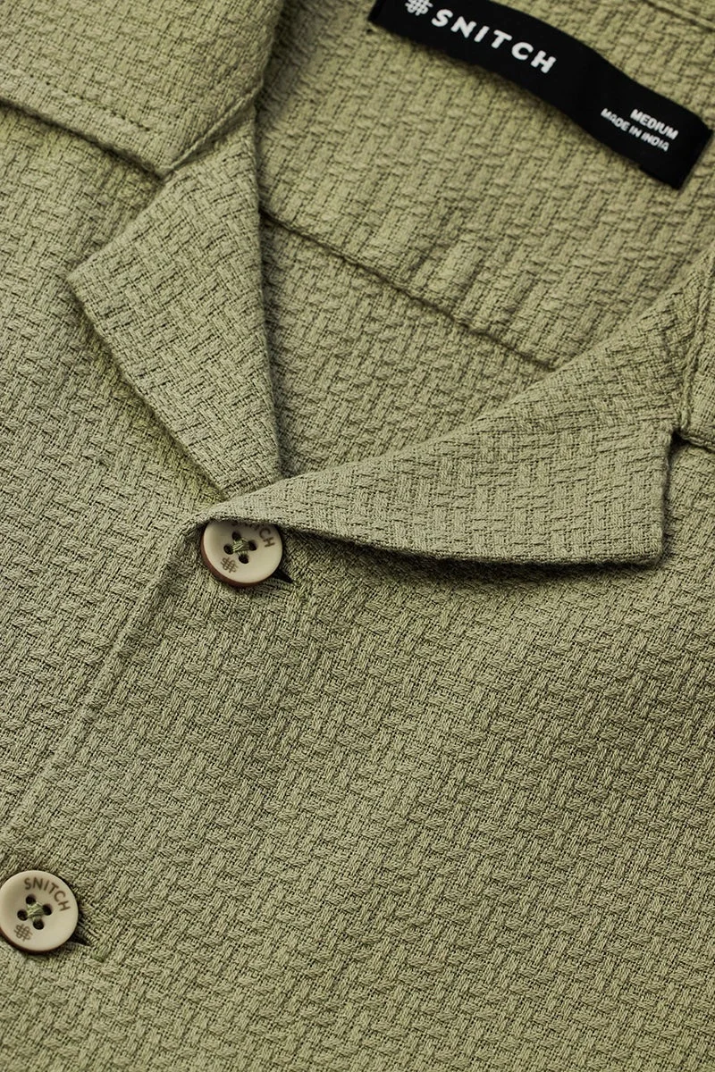 Snitch Olive Olive Textured Half Sleeve Boxy Shirt for Men | Best Price UAE