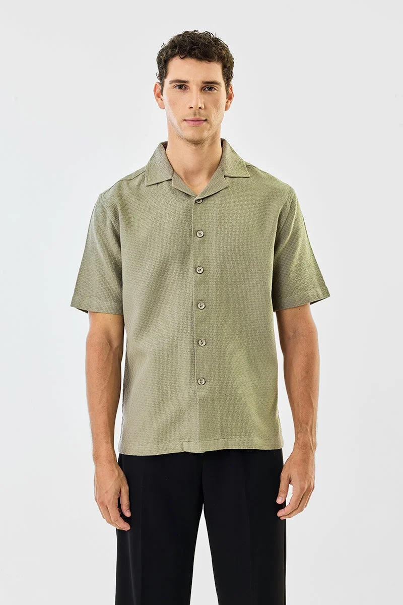 Snitch Olive Olive Textured Half Sleeve Boxy Shirt for Men | Best Price UAE
