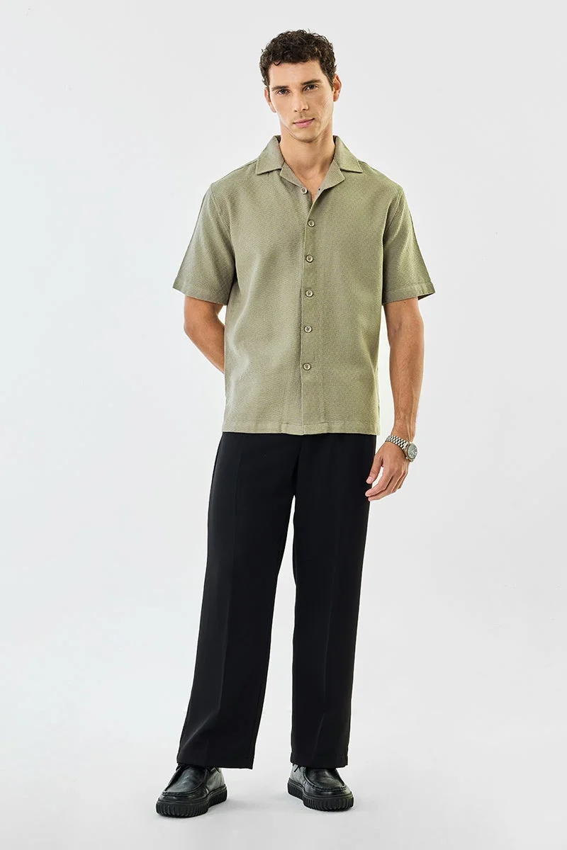 سنيتش Olive Textured Half Sleeve Boxy Shirt