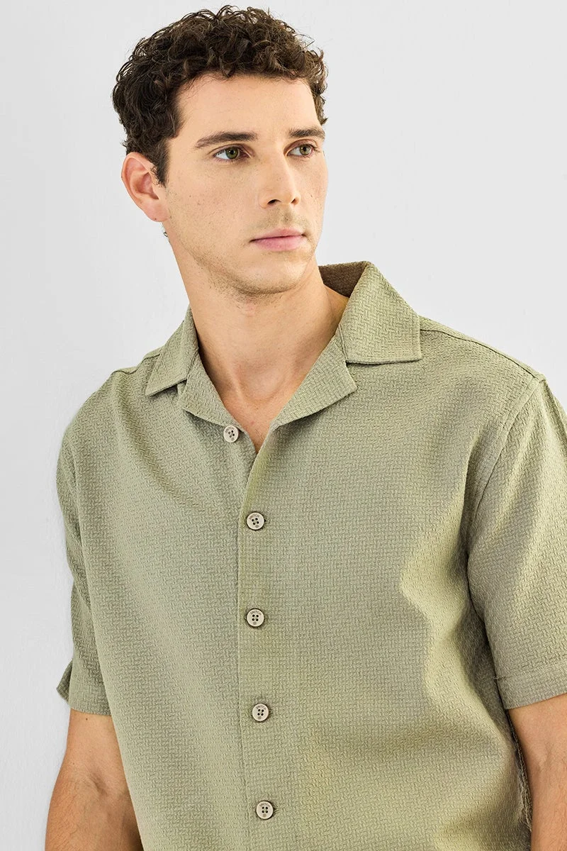 سنيتش Olive Textured Half Sleeve Boxy Shirt