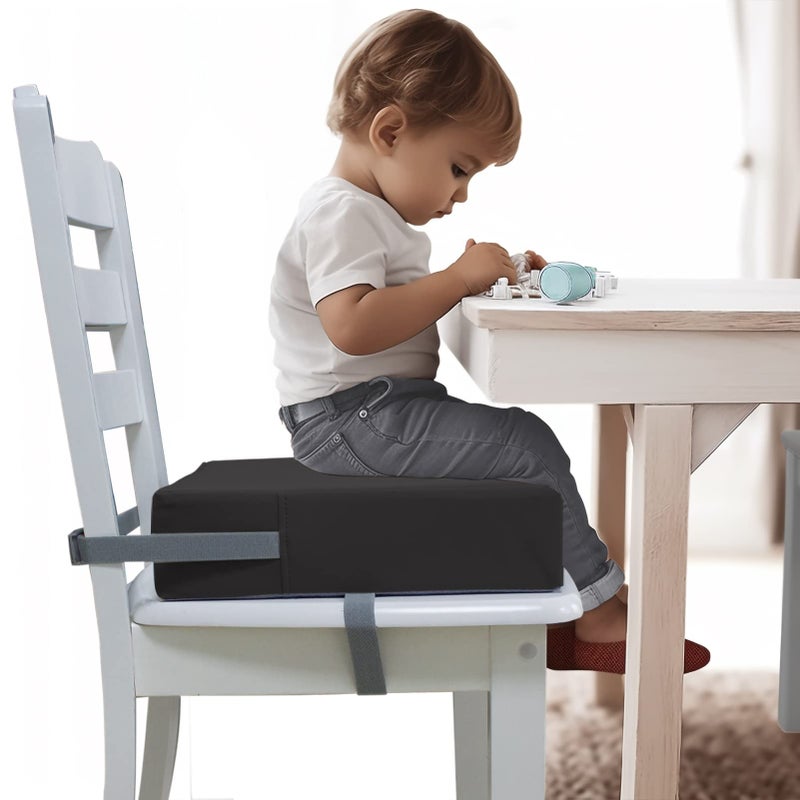 Eiury Toddler Booster Seat Dining Table Kitchen Chair, Waterproof Anti-Scratch PU Cushion, Non-Slip Bottom, Adjustable Buckle Straps, Easy Clean Portable Seat Cushion (Dark Grey) - Image 1
