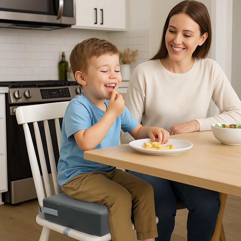 Eiury Toddler Booster Seat Dining Table Kitchen Chair, Waterproof Anti-Scratch PU Cushion, Non-Slip Bottom, Adjustable Buckle Straps, Easy Clean Portable Seat Cushion (Dark Grey) - Image 2