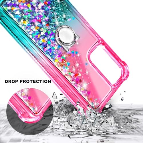 WDHD Compatible with Samsung Galaxy A36-5G Phone Case Pink/Aqua | Bling Sparkly Glitter Floating Liquid Waterfall Cute Cover for Women Girls Kids with Ring Holder Grip Diamond Wrist Strap Lanyard - Image 4