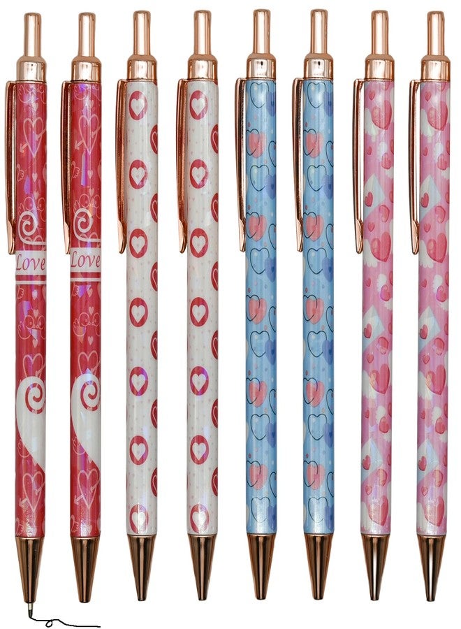 Maydahui 8 PCS Retractable Heart Ballpoint Pens Love Shaped Wing Pen Novelty Priting Metal Pen Black Ink for Valentine's Day School Party Office - Image 1