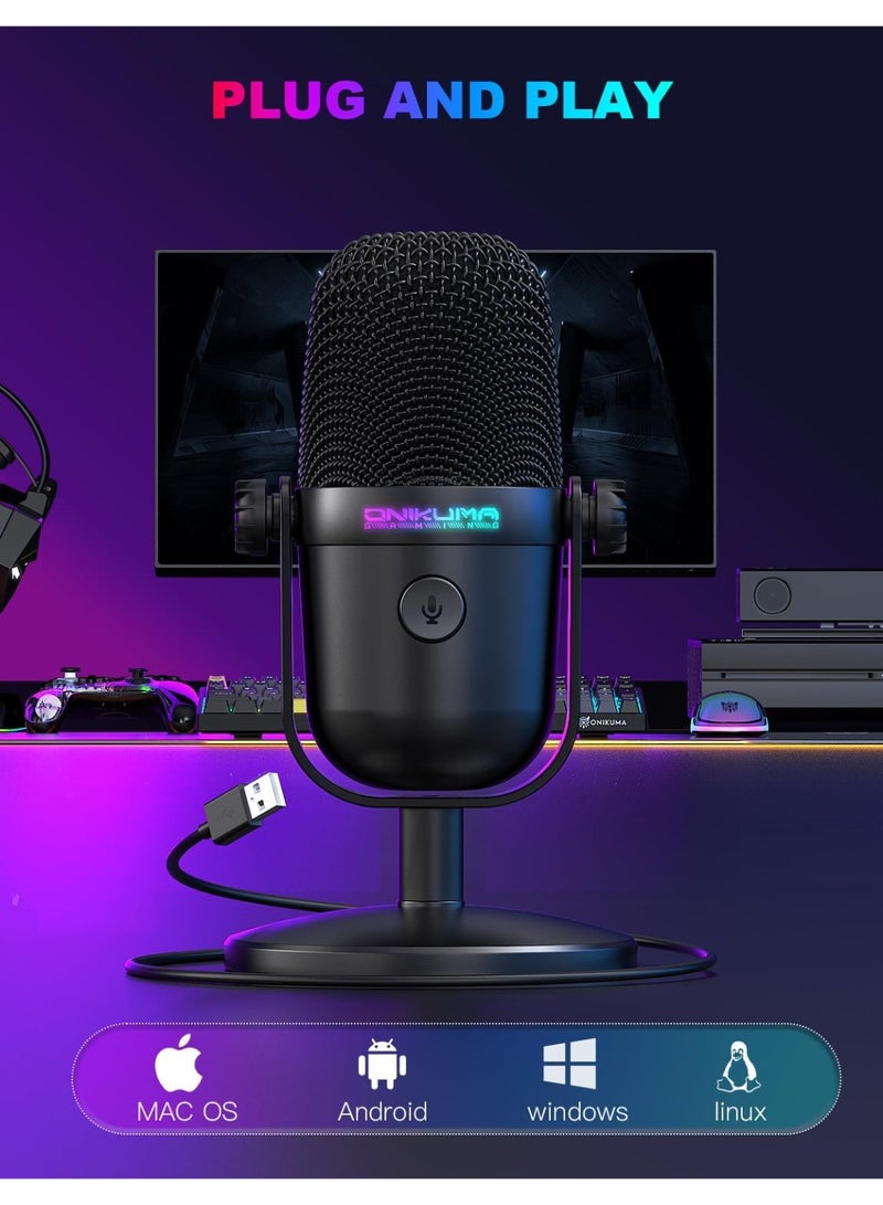 onikuma Professional USB Gaming Microphone with Noise Cancellation, RGB Streaming, Podcast, Recording & Gaming Microphone for PC, Mac, PS4, PS5, YouTube, Twitch and Discord - Image 5