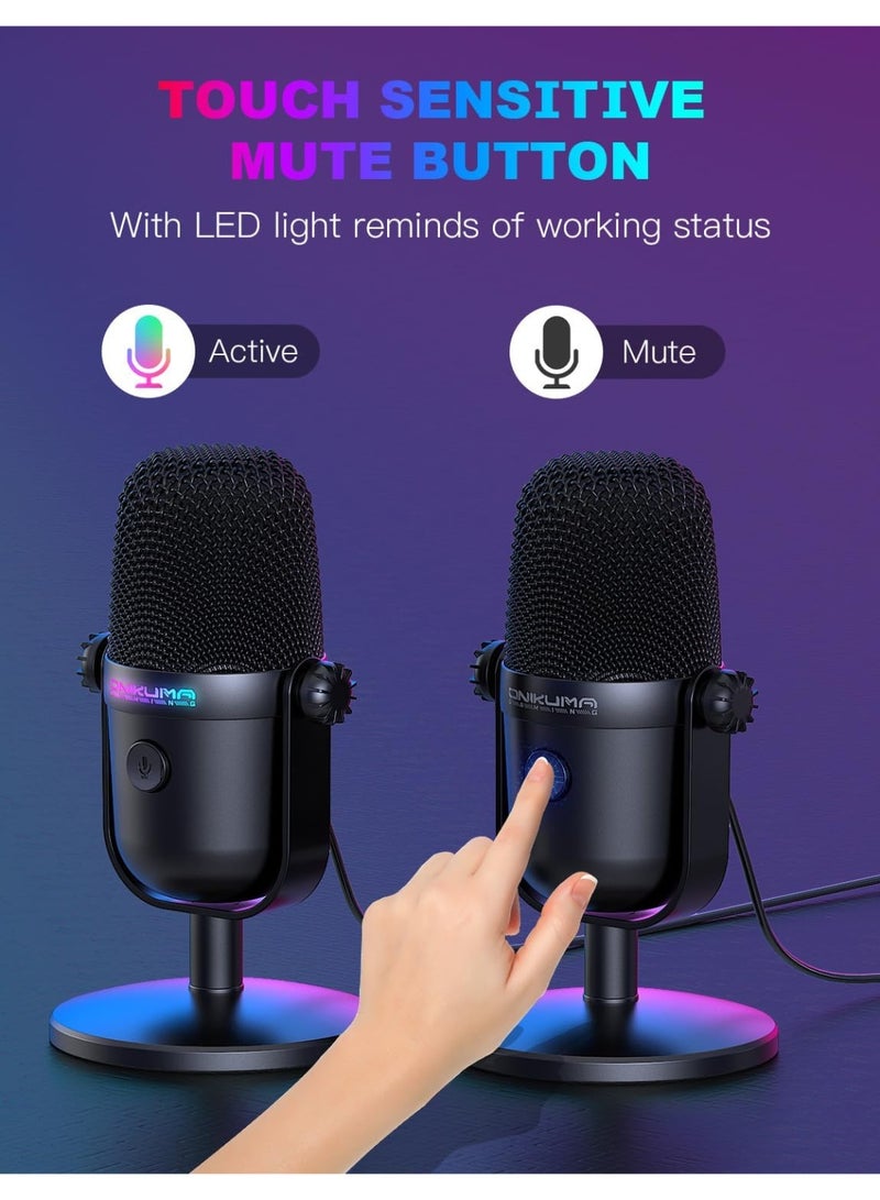 onikuma Professional USB Gaming Microphone with Noise Cancellation, RGB Streaming, Podcast, Recording & Gaming Microphone for PC, Mac, PS4, PS5, YouTube, Twitch and Discord - Image 4