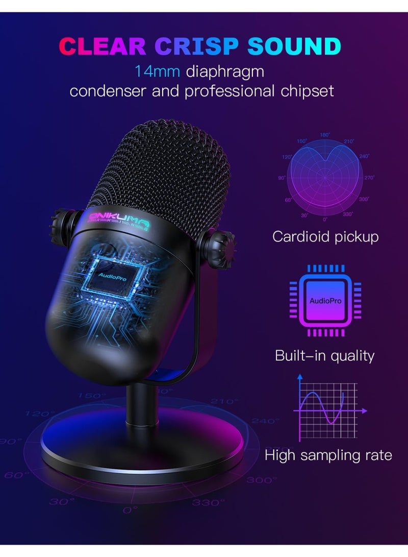 onikuma Professional USB Gaming Microphone with Noise Cancellation, RGB Streaming, Podcast, Recording & Gaming Microphone for PC, Mac, PS4, PS5, YouTube, Twitch and Discord - Image 2