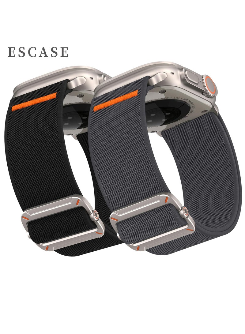 ESCASE 2-Piece Lightweight Contoured Ultra-Stretch Nylon Strap with Natural Titanium Metal Replacement Set Compatible with Apple Watch Strap Sizes: 42mm/44mm/45mm/46mm/49mm Fits Apple Watch Ultra/Ultra 2/Ultra 3, Series 11/10/9/8/SE/7/6/5/4/3/2/1 and other models, Black/Grey - Image 1