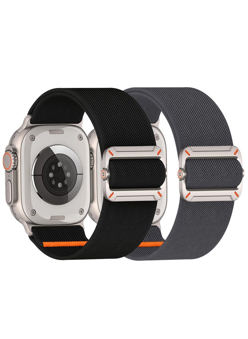 ESCASE 2-Piece Lightweight Contoured Ultra-Stretch Nylon Strap with Natural Titanium Metal Replacement Set Compatible with Apple Watch Strap Sizes: 42mm/44mm/45mm/46mm/49mm Fits Apple Watch Ultra/Ultra 2/Ultra 3, Series 11/10/9/8/SE/7/6/5/4/3/2/1 and other models, Black/Grey - Image 2