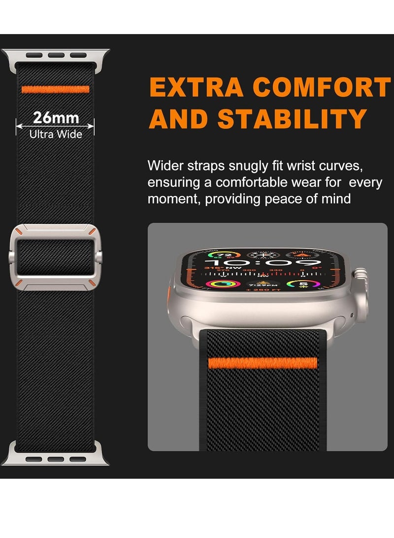 ESCASE 2-Piece Lightweight Contoured Ultra-Stretch Nylon Strap with Natural Titanium Metal Replacement Set Compatible with Apple Watch Strap Sizes: 42mm/44mm/45mm/46mm/49mm Fits Apple Watch Ultra/Ultra 2/Ultra 3, Series 11/10/9/8/SE/7/6/5/4/3/2/1 and other models, Black/Grey - Image 4