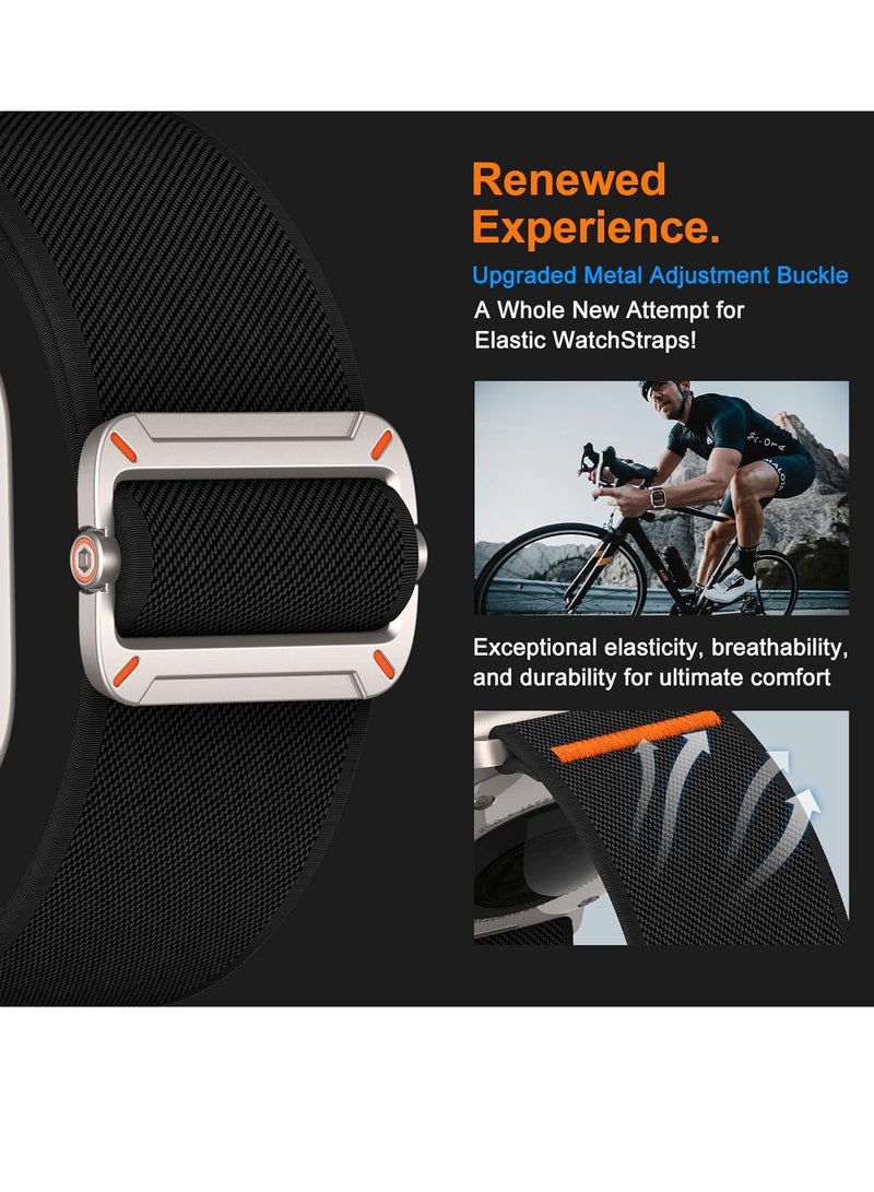 ESCASE 2-Piece Lightweight Contoured Ultra-Stretch Nylon Strap with Natural Titanium Metal Replacement Set Compatible with Apple Watch Strap Sizes: 42mm/44mm/45mm/46mm/49mm Fits Apple Watch Ultra/Ultra 2/Ultra 3, Series 11/10/9/8/SE/7/6/5/4/3/2/1 and other models, Black/Grey - Image 5