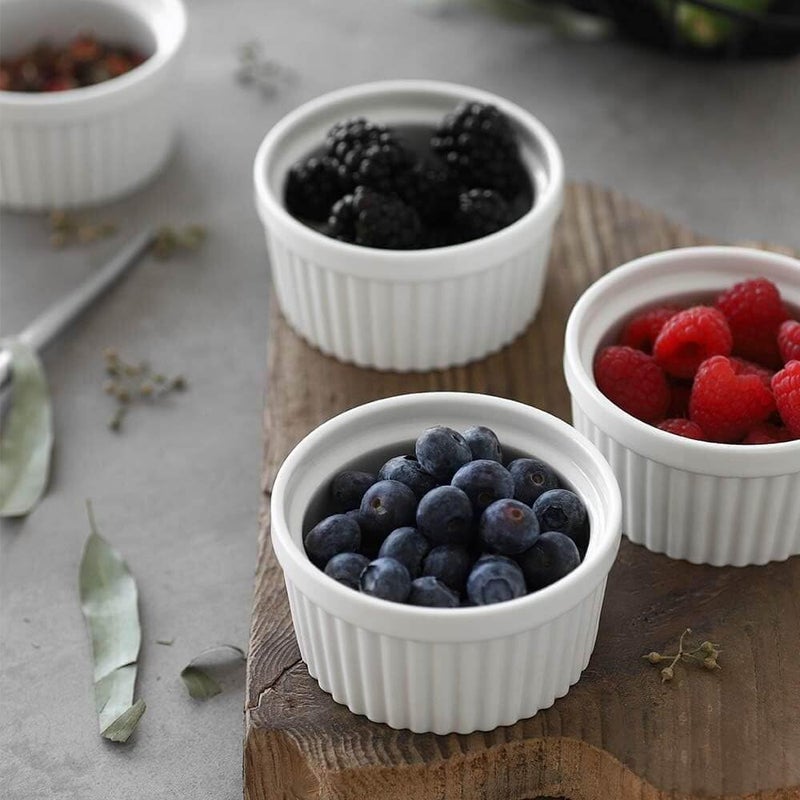 Ceramic Ramekins Set for Serving Berries, White, Set of 3,200 ml