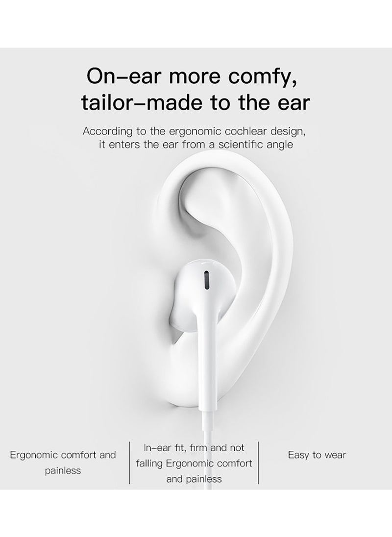 Yesido YH38 Type-C Wired Earphones with Microphone – High Quality Stereo Sound Headset for Smartphones, USB-C Earbuds with In-Line Controls for Music & Calls – White  - Image 3