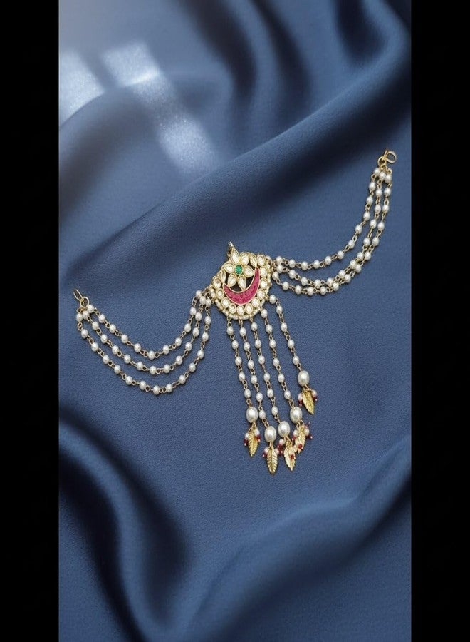 DORMITORRY Bridal Hair Accessories Kundan Pearl Matha Patti for Women Gold Plated Maang Tikka Headpiece Indian Wedding Hair Jewelry Beauty Hair Accessory for Bride Festive Party - 1 Pc - Image 1
