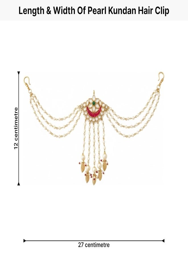 DORMITORRY Bridal Hair Accessories Kundan Pearl Matha Patti for Women Gold Plated Maang Tikka Headpiece Indian Wedding Hair Jewelry Beauty Hair Accessory for Bride Festive Party - 1 Pc - Image 4