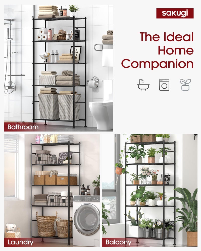 Sakugi Storage Shelves - 5 Tier Shelf Organizer, Heavy Duty Garage Shelving Unit with Leveling Feet, Stable Metal Shelves Organizer for Pantry, Kitchen and Closet, 33.0" W x 12.6" D x 72.0" H, Black - Image 3