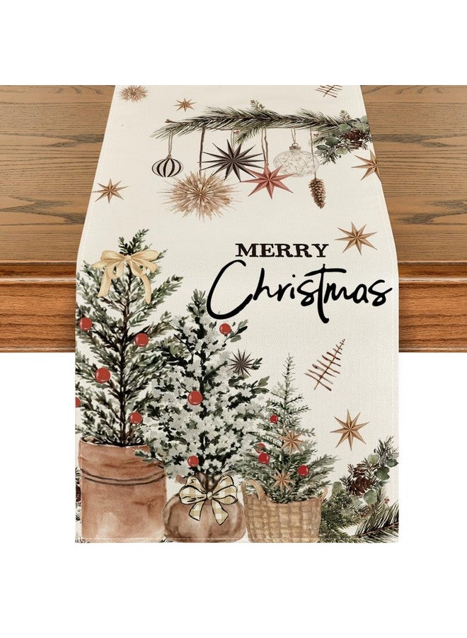 Artoid Mode Artoid Mode Xmas Trees Holly Pine Cone Merry Christmas Table Runner, Seasonal Winter Kitchen Dining Table Decoration for Home Party Decor 13x72 Inch - Image 1