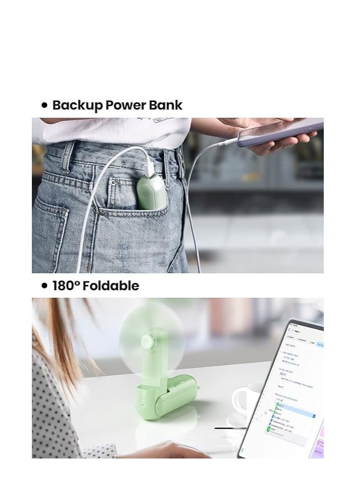 YUNSYE Portable  green Small Pocket Fan， Handheld and Foldable Fan, Quiet Personal Fan Speed Adjustable for Stylish Kids Girls Women Indoor Outdoor Travel - Image 3