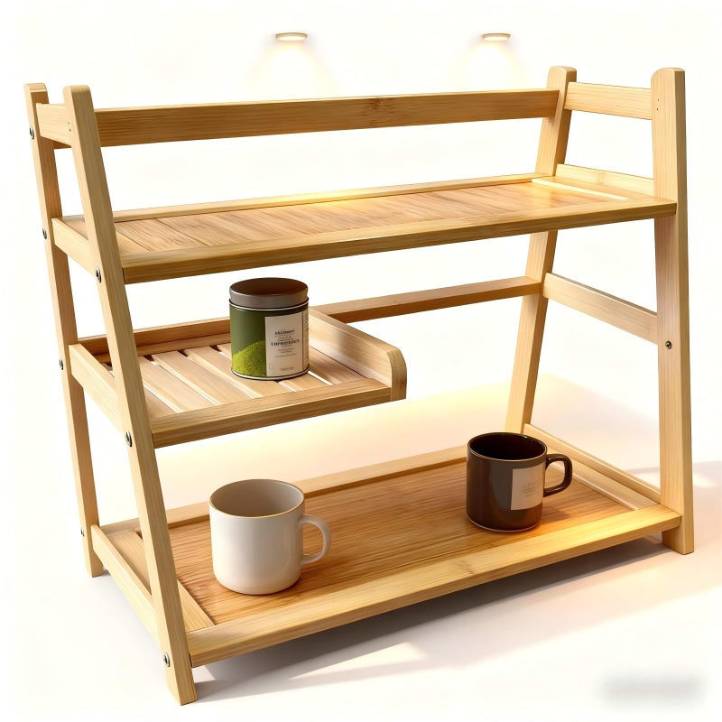 Lnncdsc Bamboo Matcha Station Organizer - Large Capacity 3-Tier Shelf, Easy to Install for Matcha and Coffee Bar Accessories, Perfect for Tea and Coffee Enthusiasts.(wood, large) - Image 1