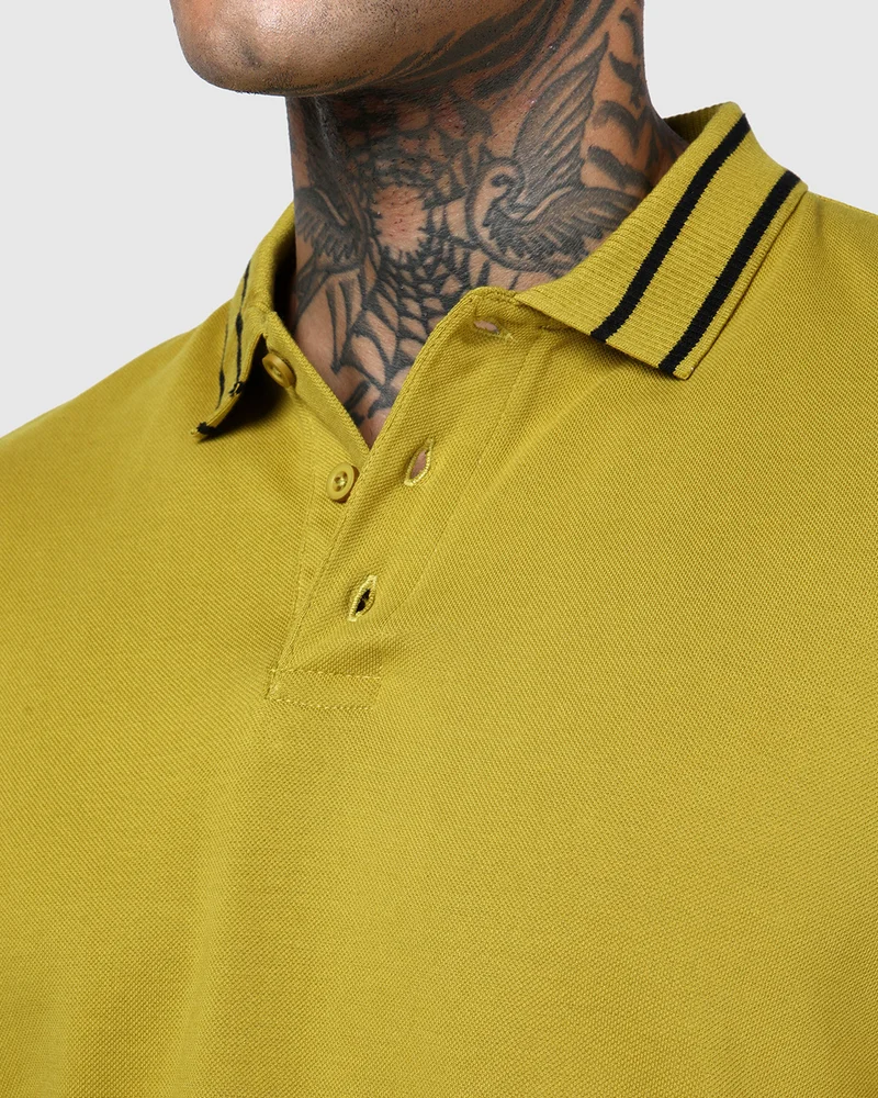 بيواكوف Men's Avocado Oil Yellow Textured Polo T-shirt