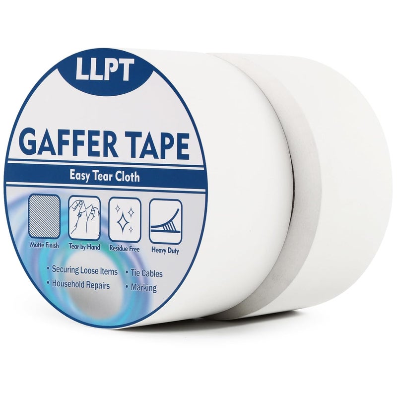LLPT White Tape 2 Inch x 16.5 Yards Per Pack, Matte Adhesive Tape Non-Reflective Easy Tear and Residue Free, Heavy Duty for Wire Photography (PGT515P2WT) - Image 1